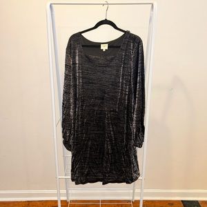 Metallic Black Long Sleeve Dress 1X